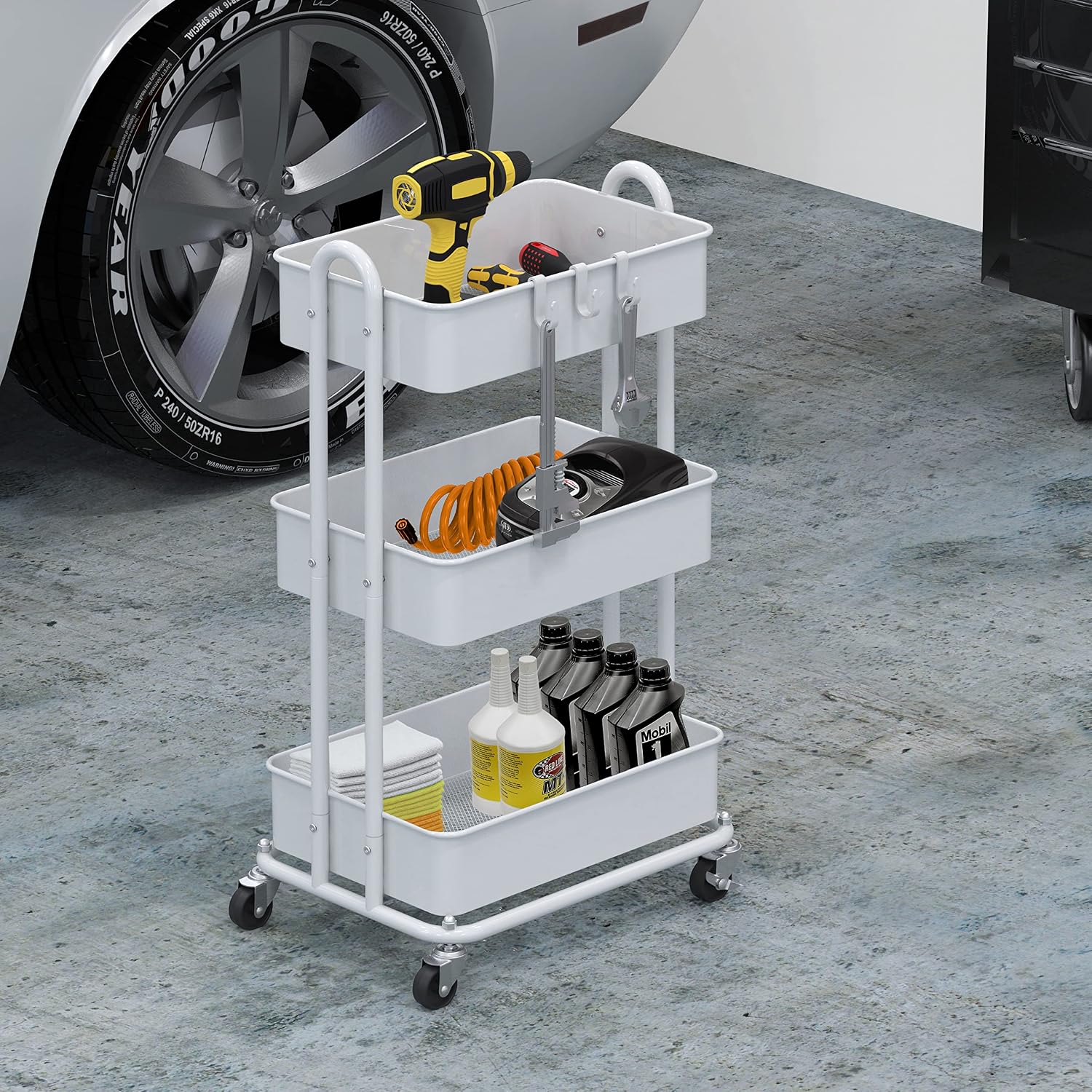 Thumbnail 5 de Simple Houseware CB-10C-2 3-Tier Metal Utility Cart, White, Locking Casters