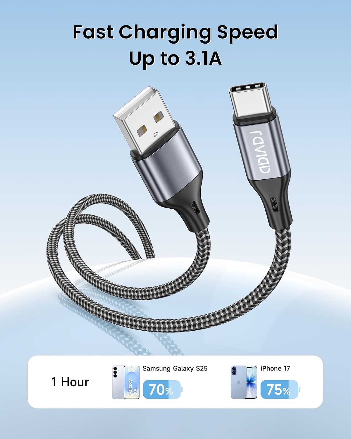 Detalle 2 de RAVIAD Cavo USB Type-C 3 pezzi (0,3–1–2 m)