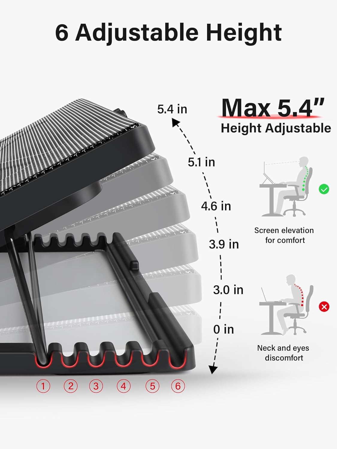 Detalle de Kootek LCP05 Laptop Cooling Pad with 5 Fans, 6 Height Settings and USB Hub