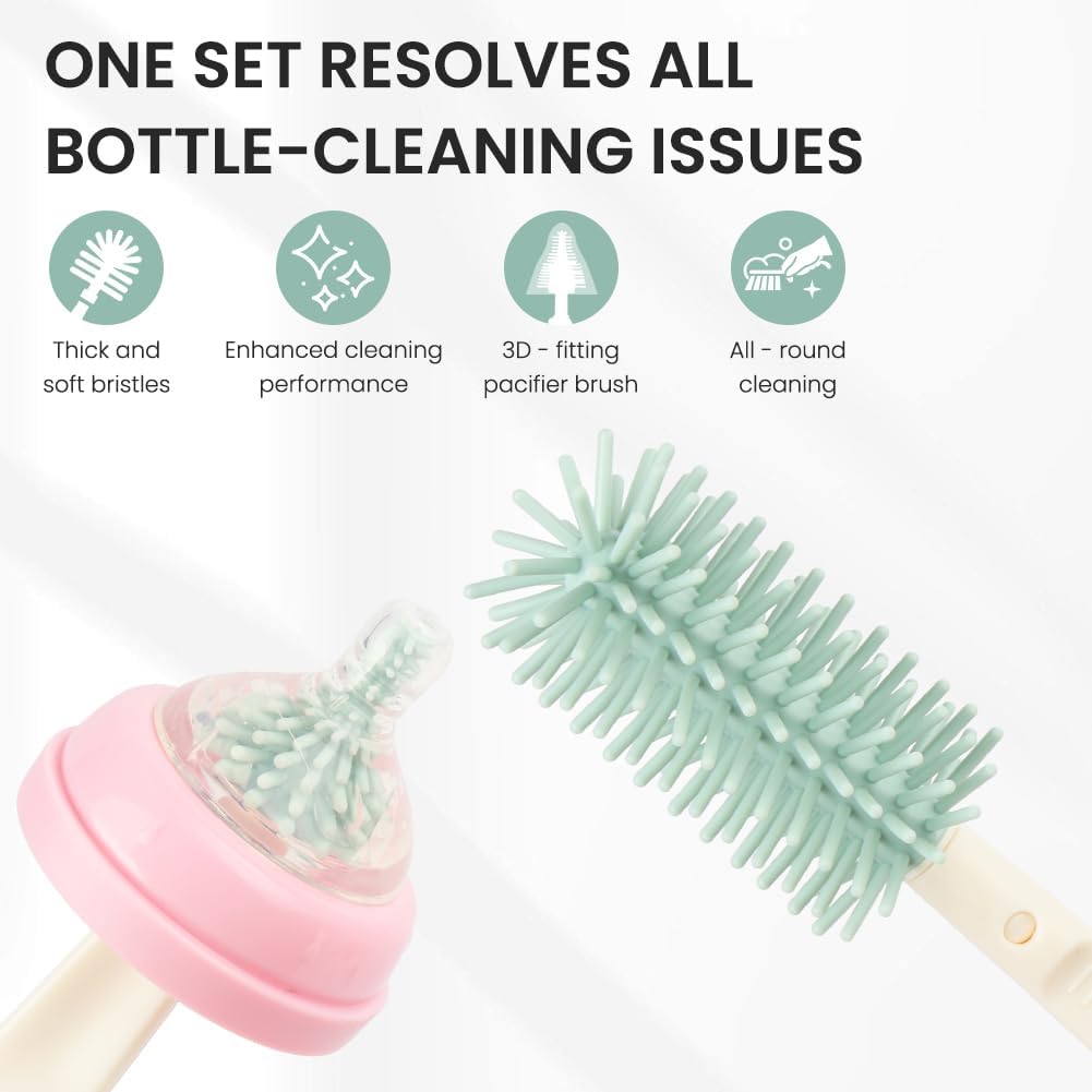 Detalle 2 de Vicloon 6 in 1 Spazzole per biberon: set da viaggio con spazzola in silicone, dispenser di sapone e stendibiancheria