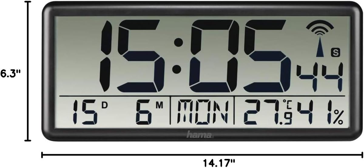 Thumbnail 2 de Hama Horloge murale numérique Jumbo radio-pilotée DCF noir (XL heure-date-température, affichage à poser ou suspendre)
