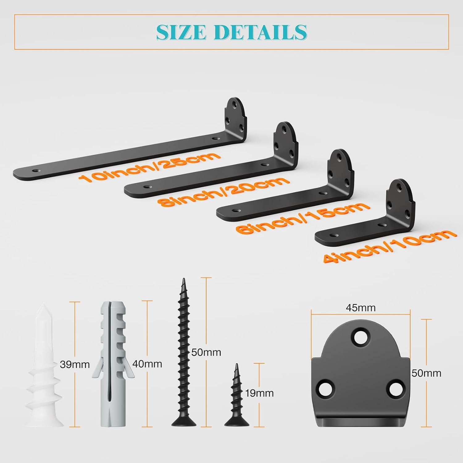 Thumbnail 6 de 4 Pack 10cm Heavy Duty Metal L Shelf Brackets (70kg rated) in Black
