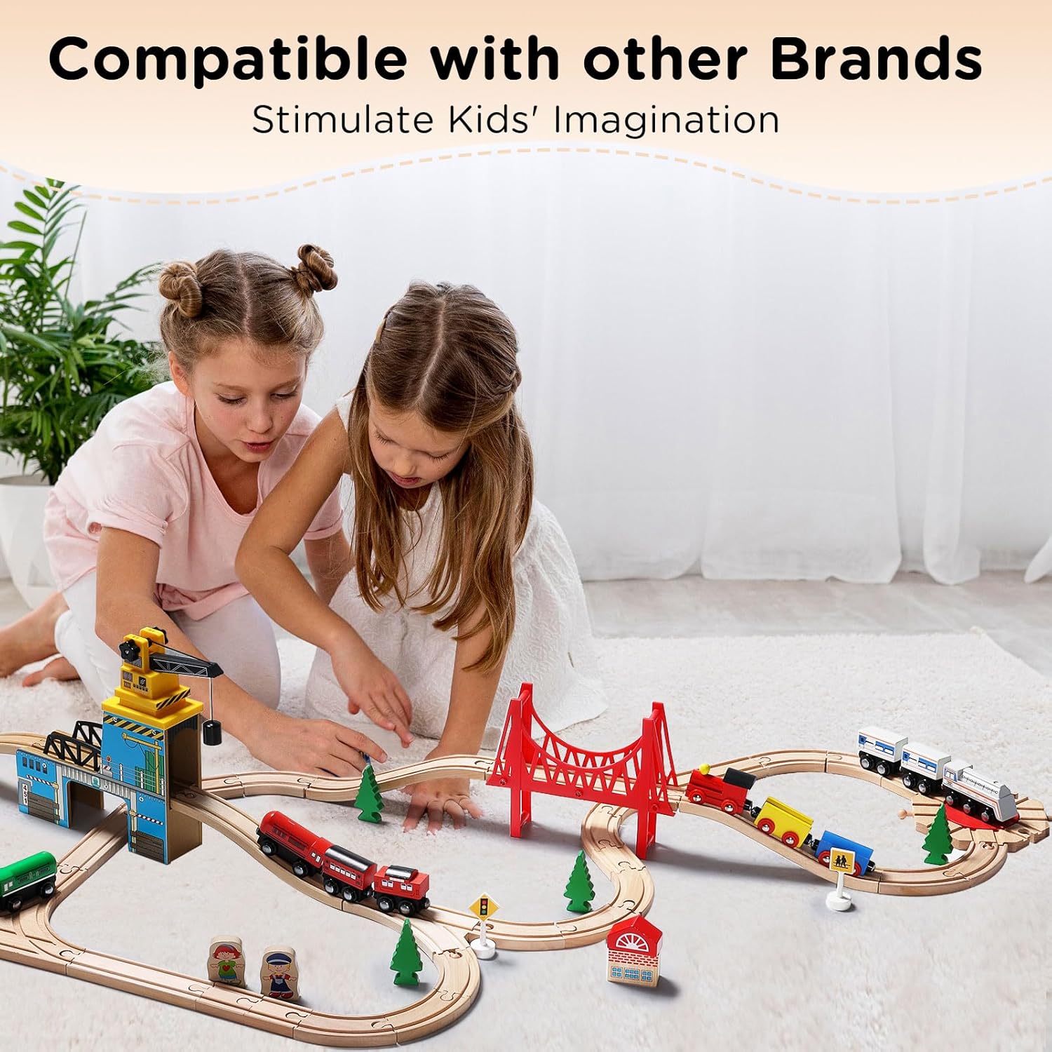 Detalle de SainSmart Jr. ensemble de trains en bois pour tout-petits (37 pièces) – Rails double face extensibles compatibles Brio/Thomas/Melissa & Doug