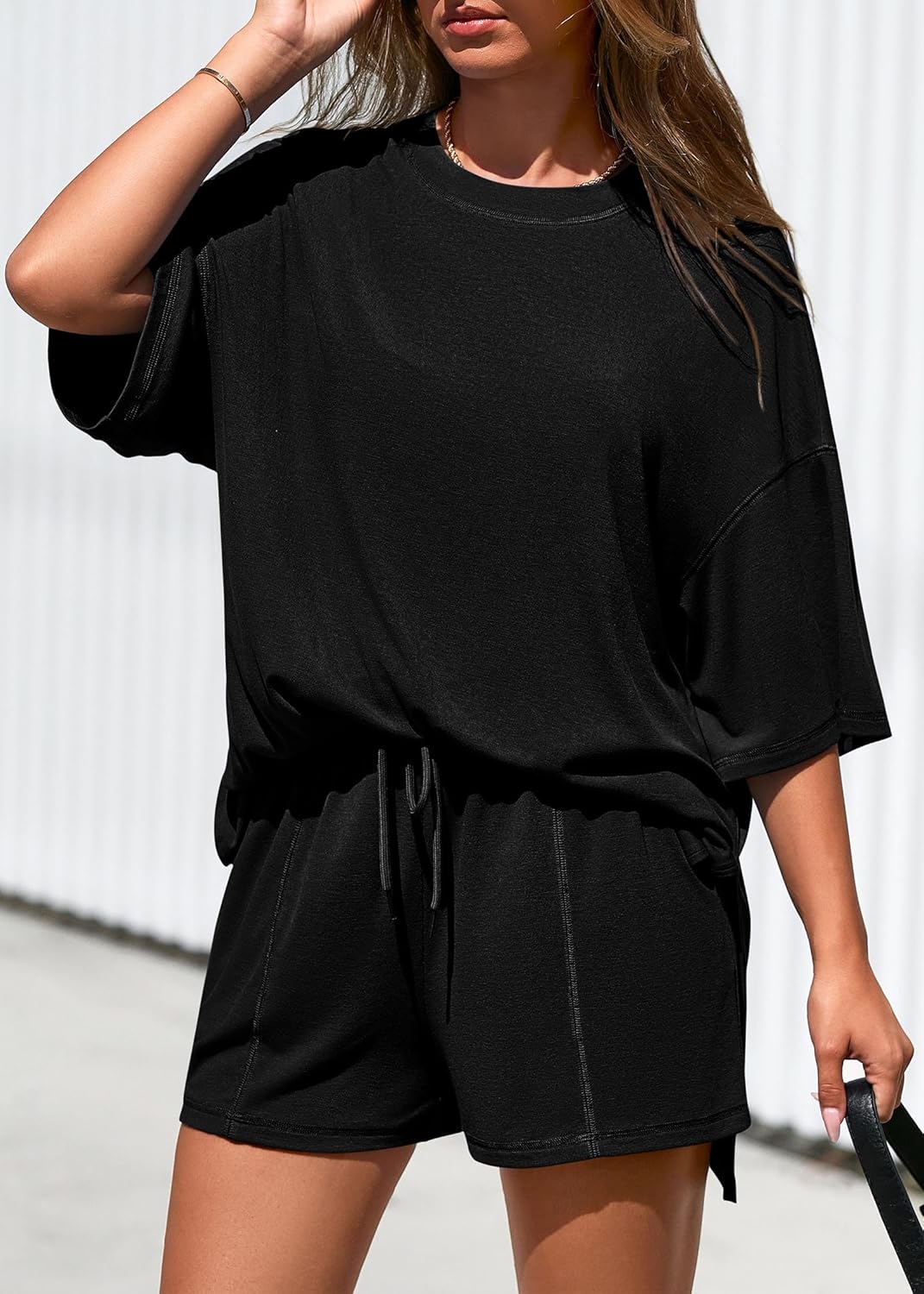 Detalle 2 de KIRUNDO 2 Piece Sets for Women: Summer Lounge Set, Oversized Tee + Shorts
