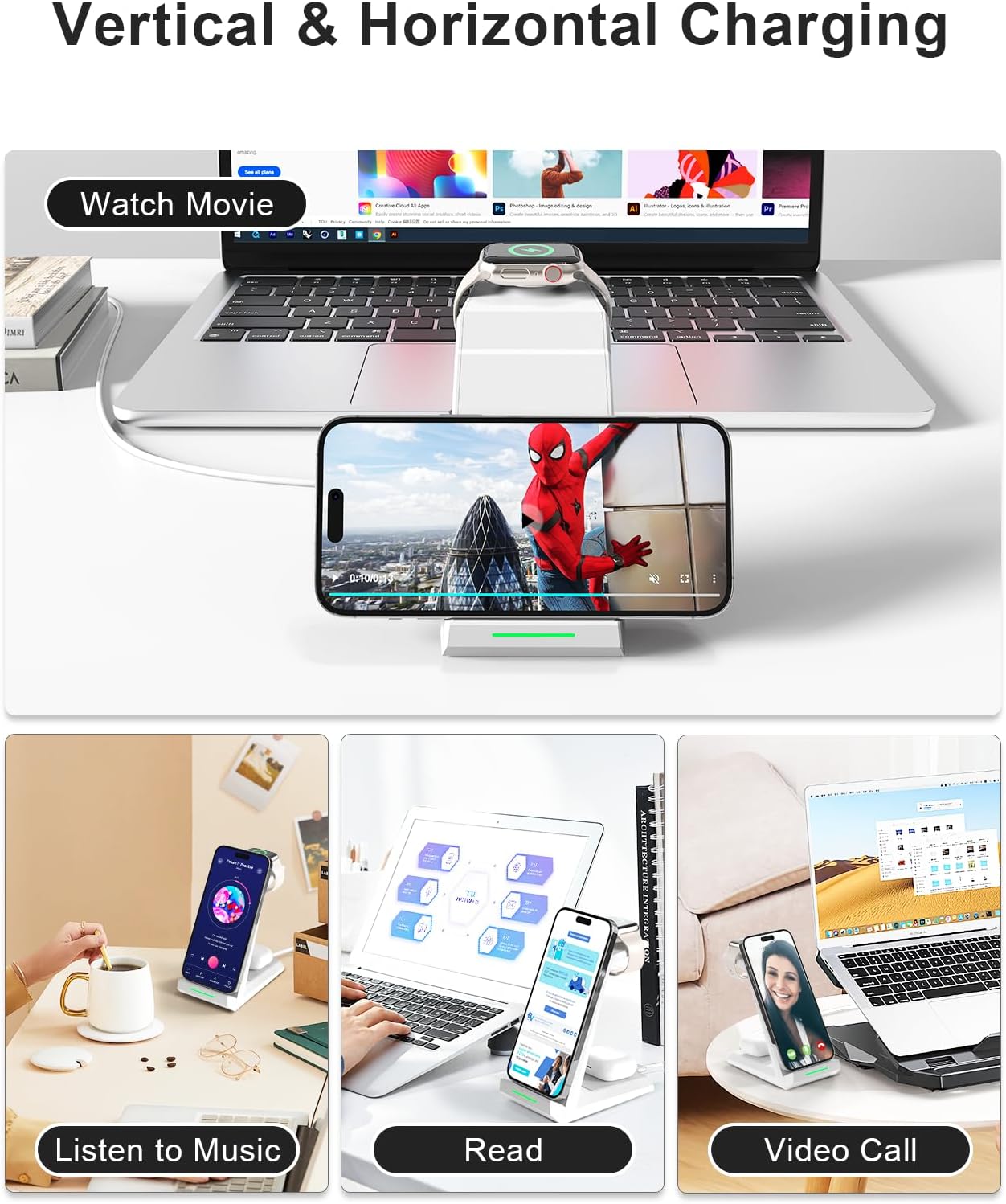 Thumbnail 4 de ADADPU 3-in-1 Wireless Charger with 15W Fast Charging for iPhone, Apple Watch and AirPods