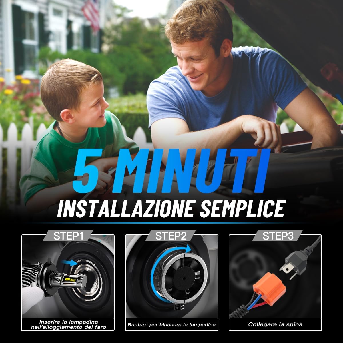 Thumbnail 2 de NOVSIGHT Ampoule LED H4 pour voiture (pack de 2) — 6500K, 40000LM, design mini