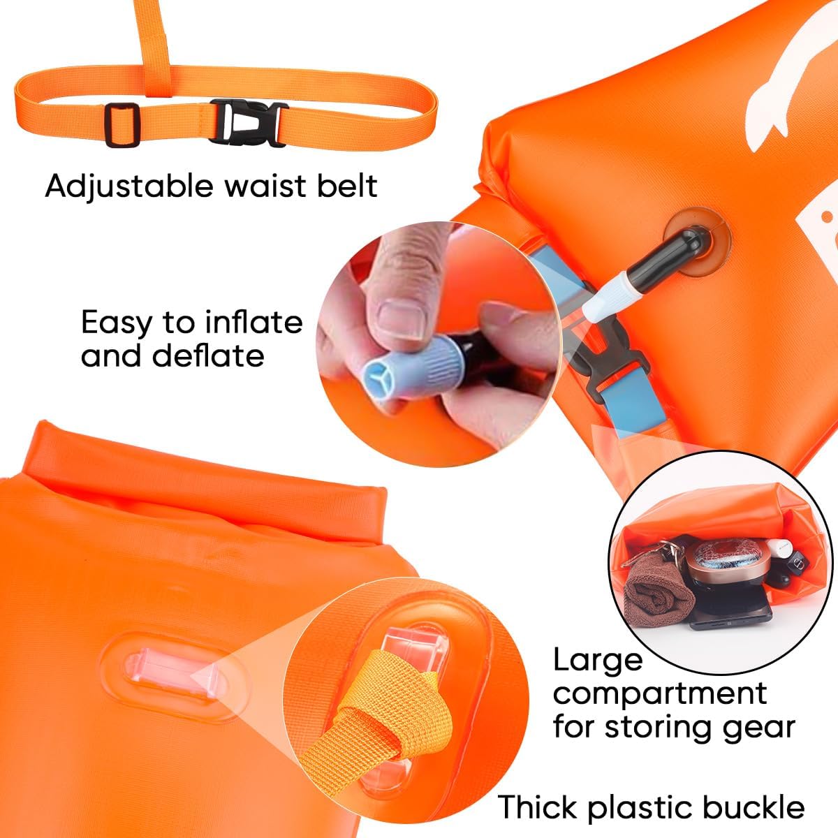 Detalle 2 de 2 Pack Swim Buoy Tow Floats for Open Water Swimming – Highly Visible, Waterproof & Adjustable