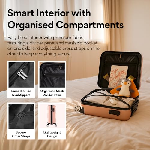 Thumbnail 3 de WORLD EXPLORER Rose Gold Cabin Suitcase 55x40x20cm (34L) with ABS Shell and 4 Smooth Wheels