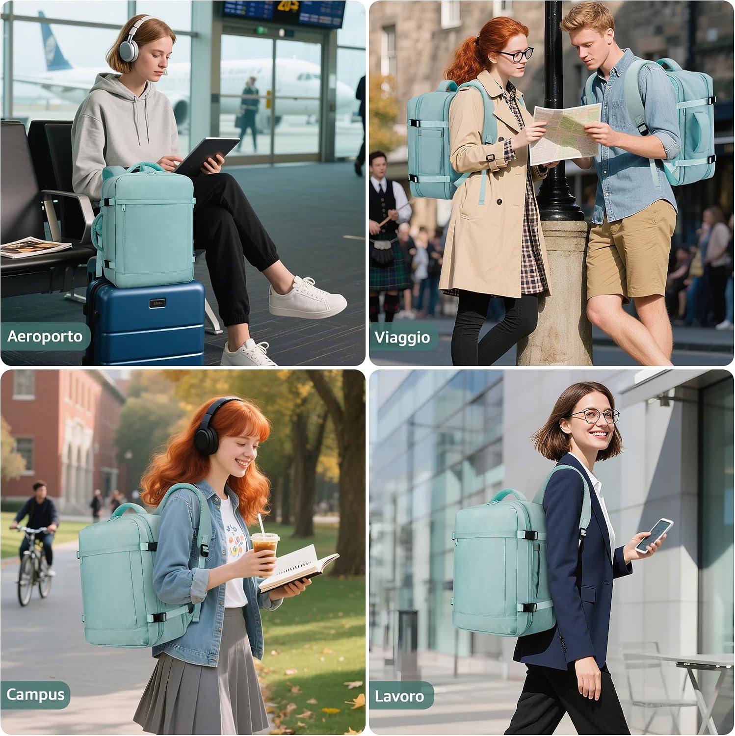Detalle de VSNOON Zaino da Cabina Ryanair 40x30x20 cm – Zaino da Viaggio 25 L, compartimento laptop 14", Verde