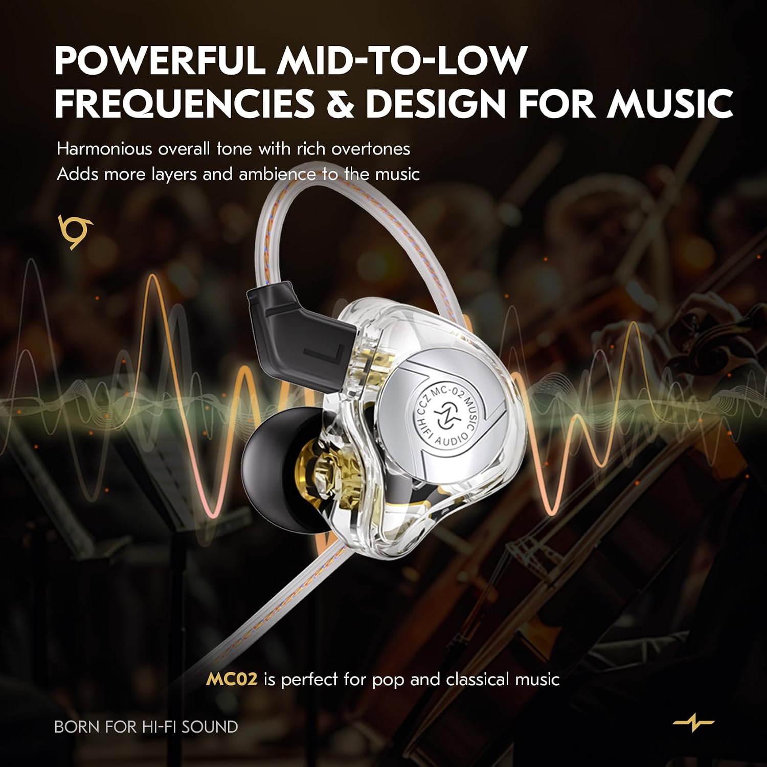 Detalle de Keephifi CCZ MC02 Gaming Earbuds: Wired In-Ear Monitors with 10mm Dual Magnetic DD