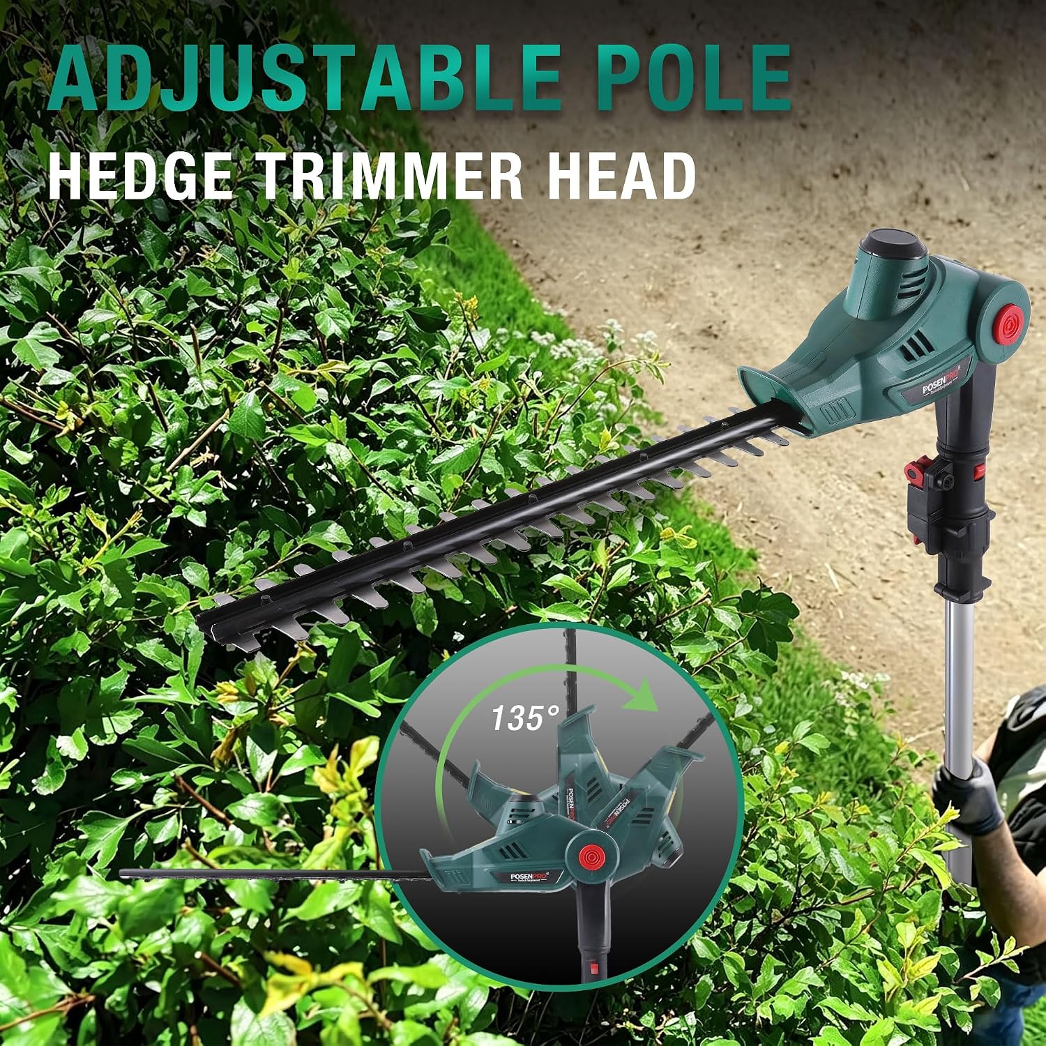 Detalle de POSENPRO 12V Cordless Pole Hedge Trimmer with 2x 2.0Ah Batteries and 2.67m Reach