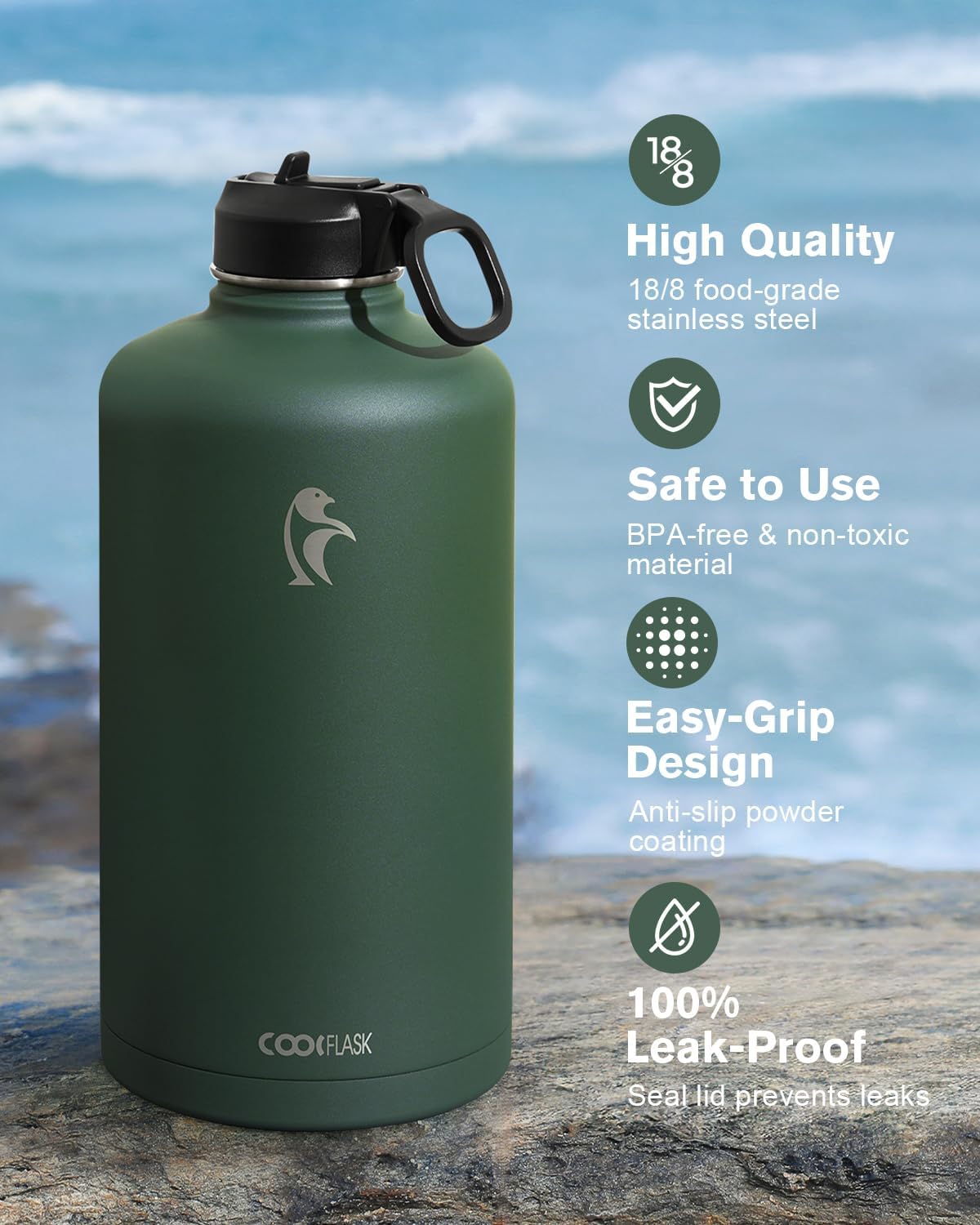 Detalle de Coolflask Long-lasting Insulated Water Bottle, 128 oz Triple-Wall Jug
