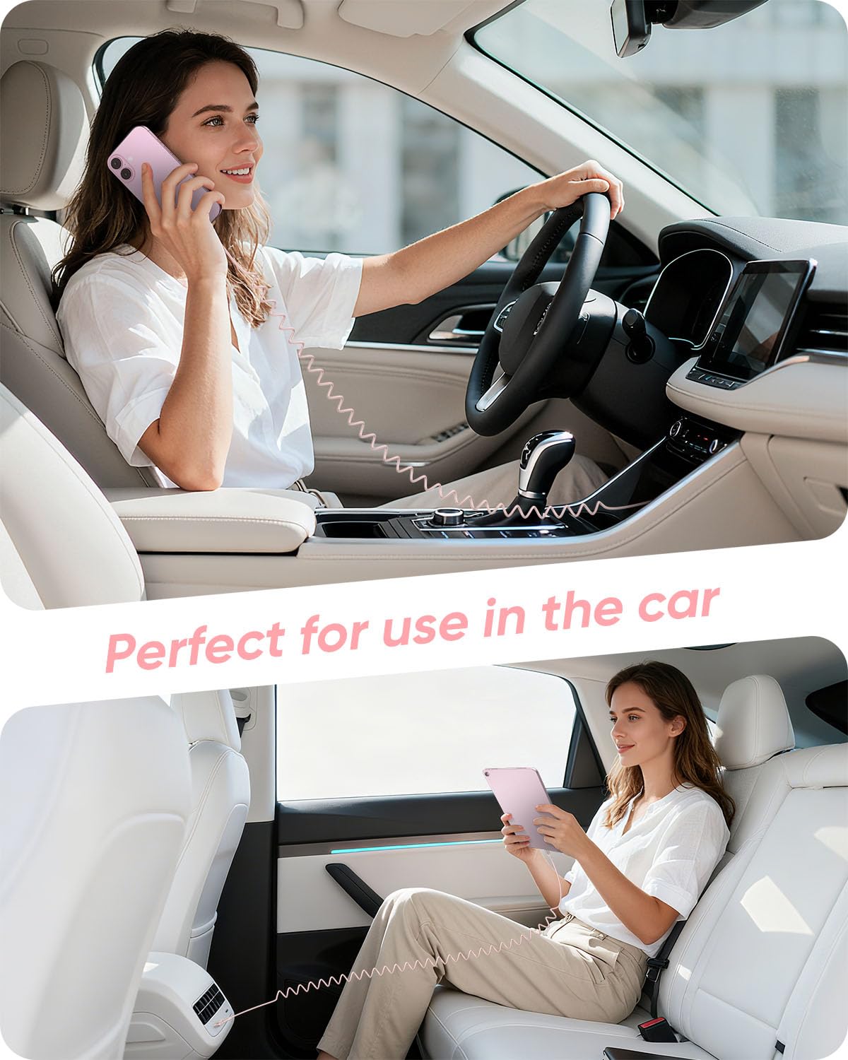 Thumbnail 3 de Câble en spirale USB C SUNGUY (1,8 m) pour voiture : USB-A vers USB-C, données jusqu’à 480 Mbps, rose