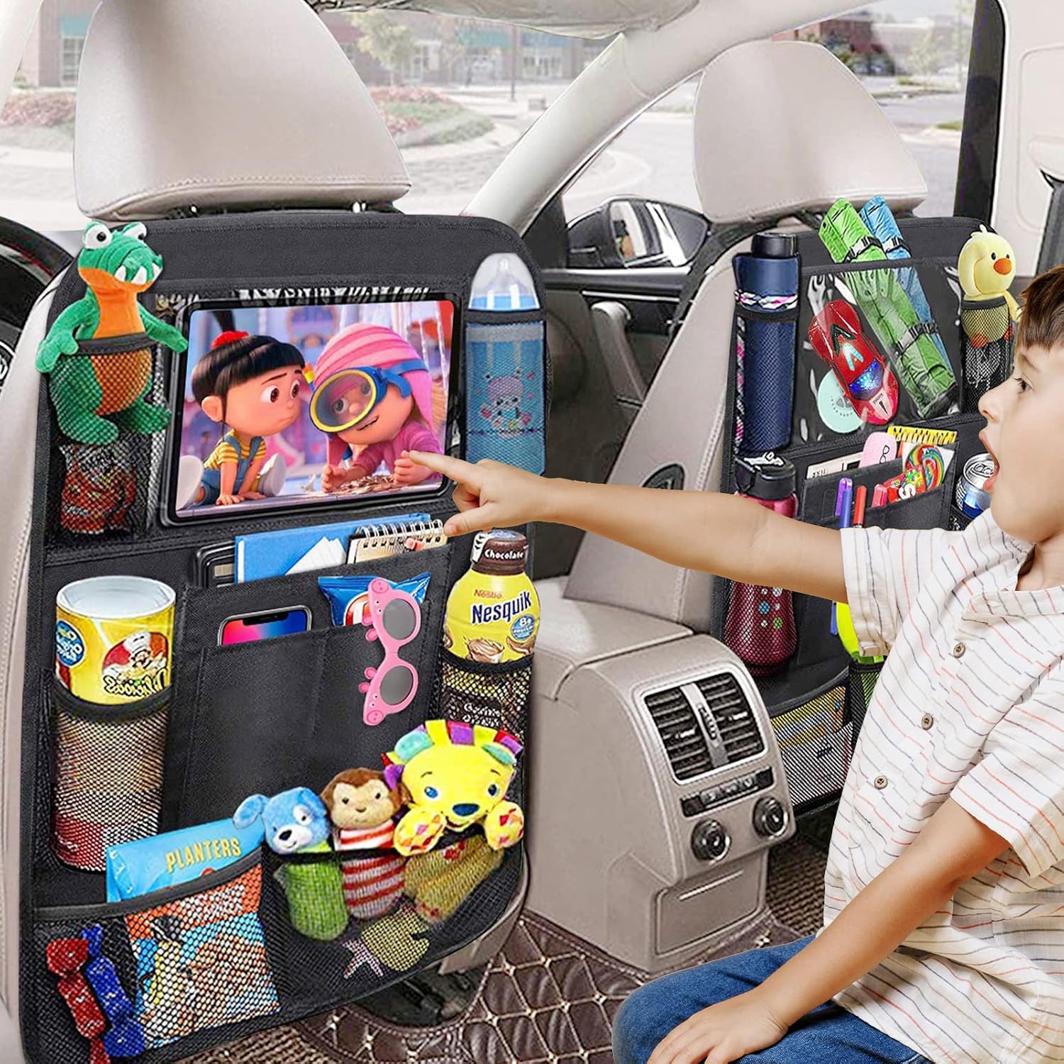 Thumbnail 4 de BillyBath Rückenlehnenschutz Auto Kinder – 10-Fächer Organizer mit 10 Zoll Tablet-Fach, wasserdicht, 62 × 42 cm