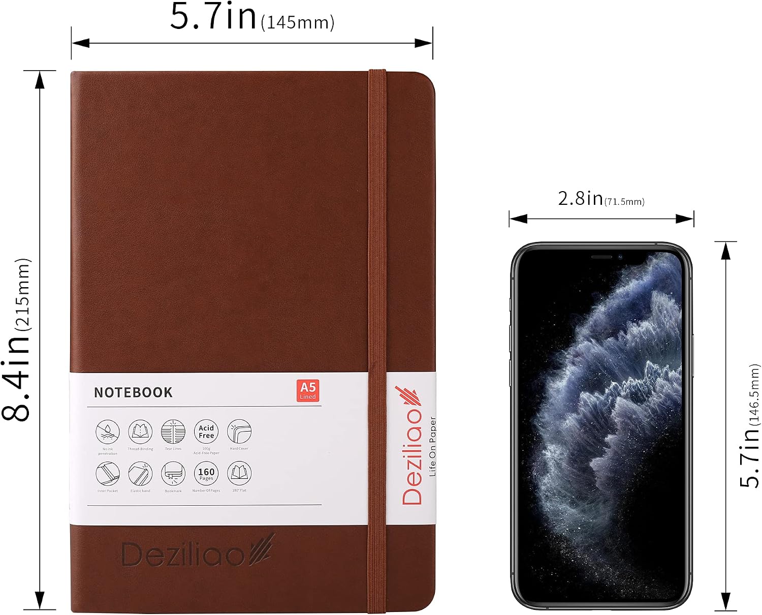 Detalle 2 de Deziliao D0005 Hardcover Notebook, 160 Pages, 100 gsm Ivory Paper, Brown