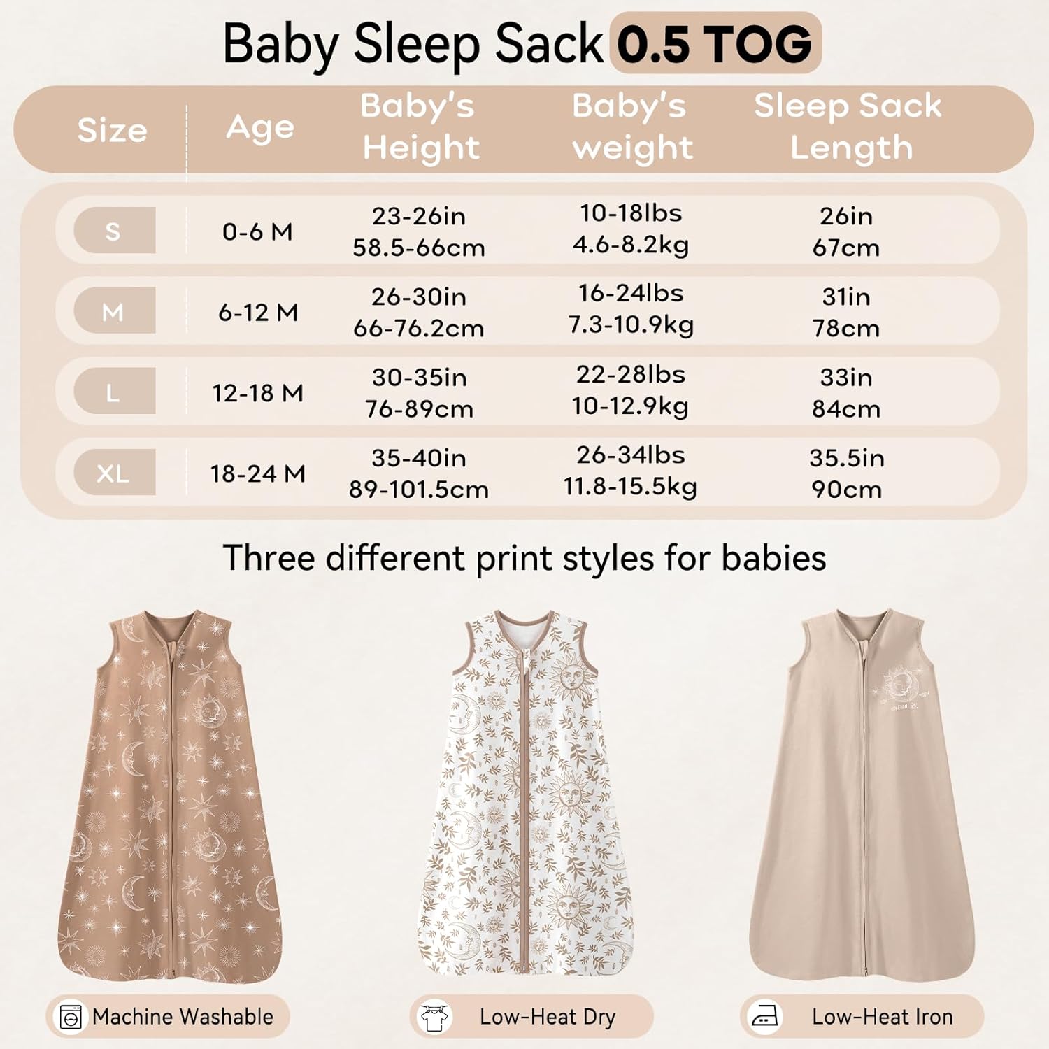 Thumbnail 5 de Unnivoll Baby Sleeping Bag Newborn 0.5 Tog Sleep Sack (3 Pack, 100% Cotton) for 12–18 Months – Beige/Coffee/Helios