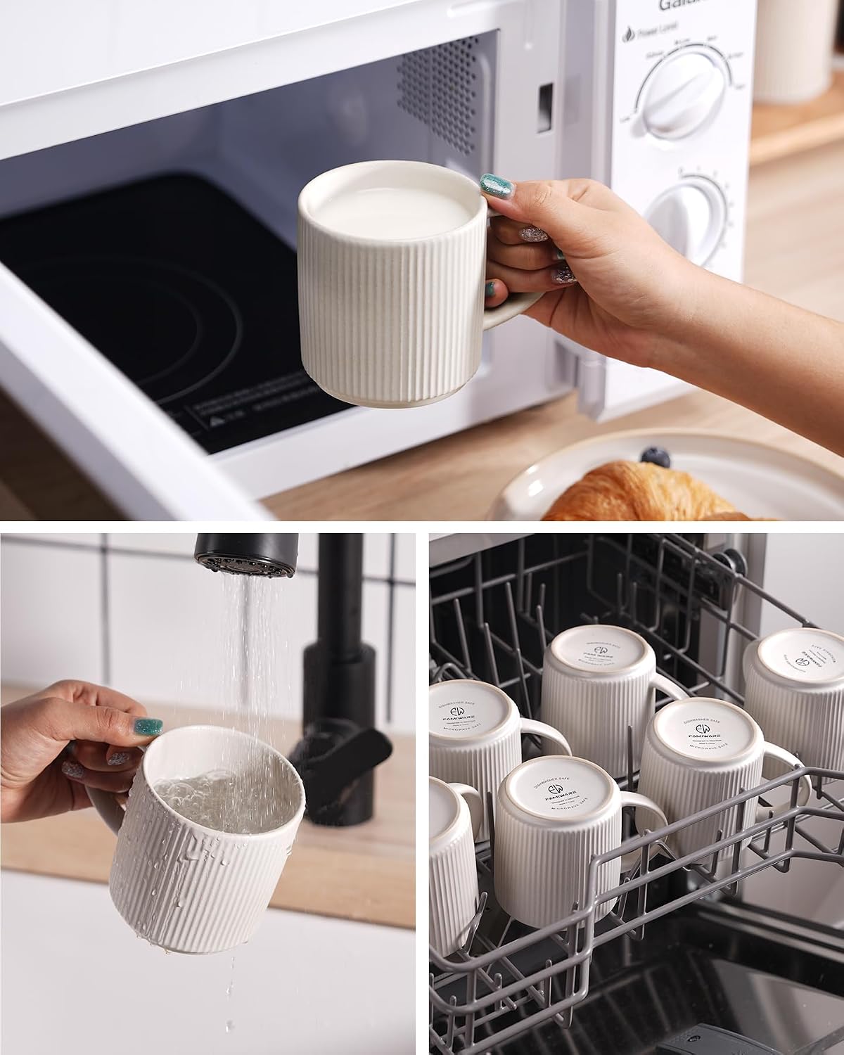 Thumbnail 5 de Famiware Coffee Mug Set for 6 - 12 oz Stoneware Mugs with Handle (Matte White)