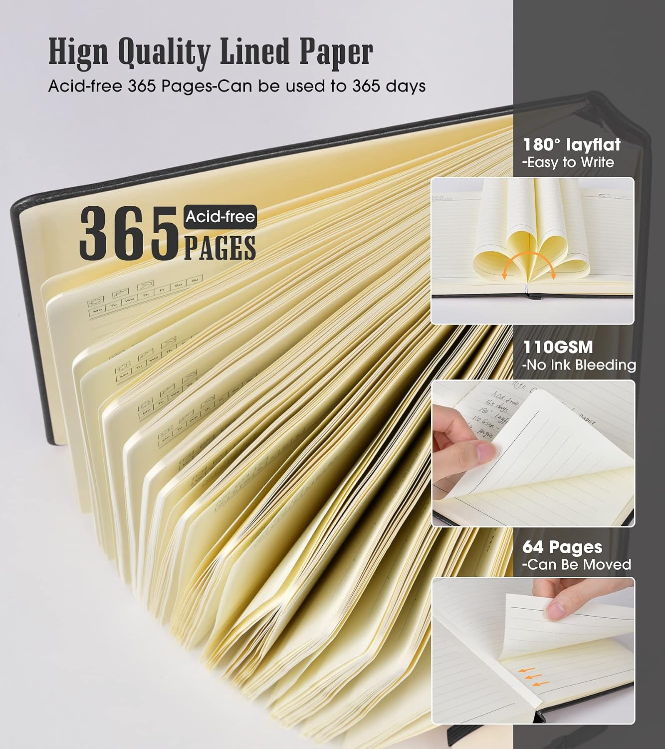 Detalle de Ansopu A4 Lined Journal Notebook, 365 Pages, 100 GSM Paper