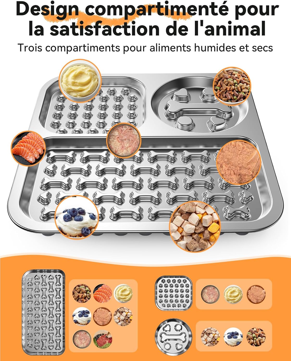 Detalle 2 de Tapis de léchage pour chien en INOX FEELNEEDY (gamelle anti-glouton, compartimentée, ventouses antidérapantes)