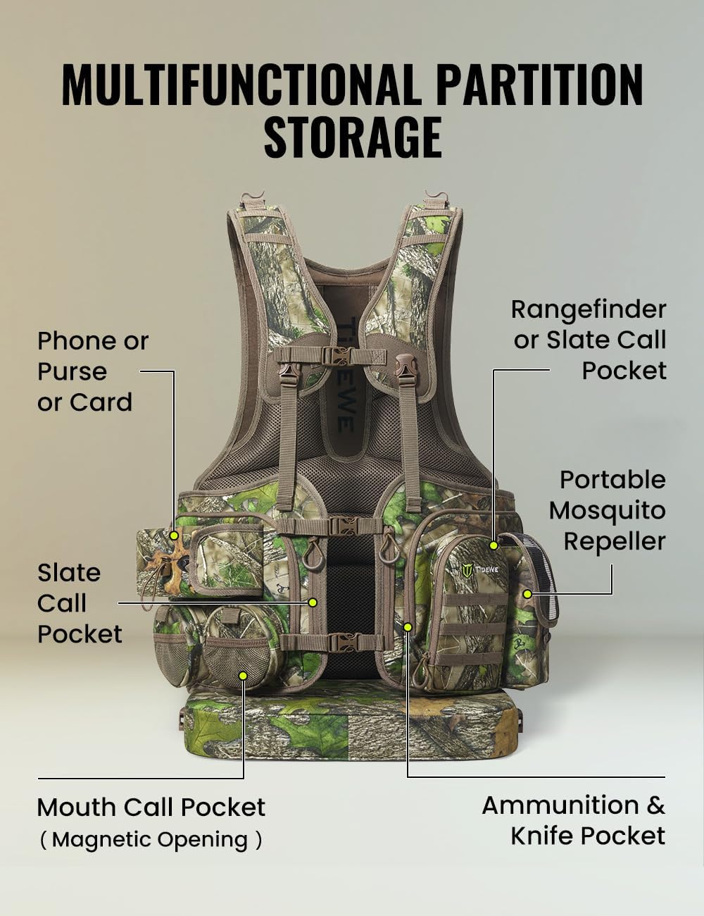 Detalle de TIDEWE Vest with Seat with Game Pouch and Kickstand (Strut Camo)