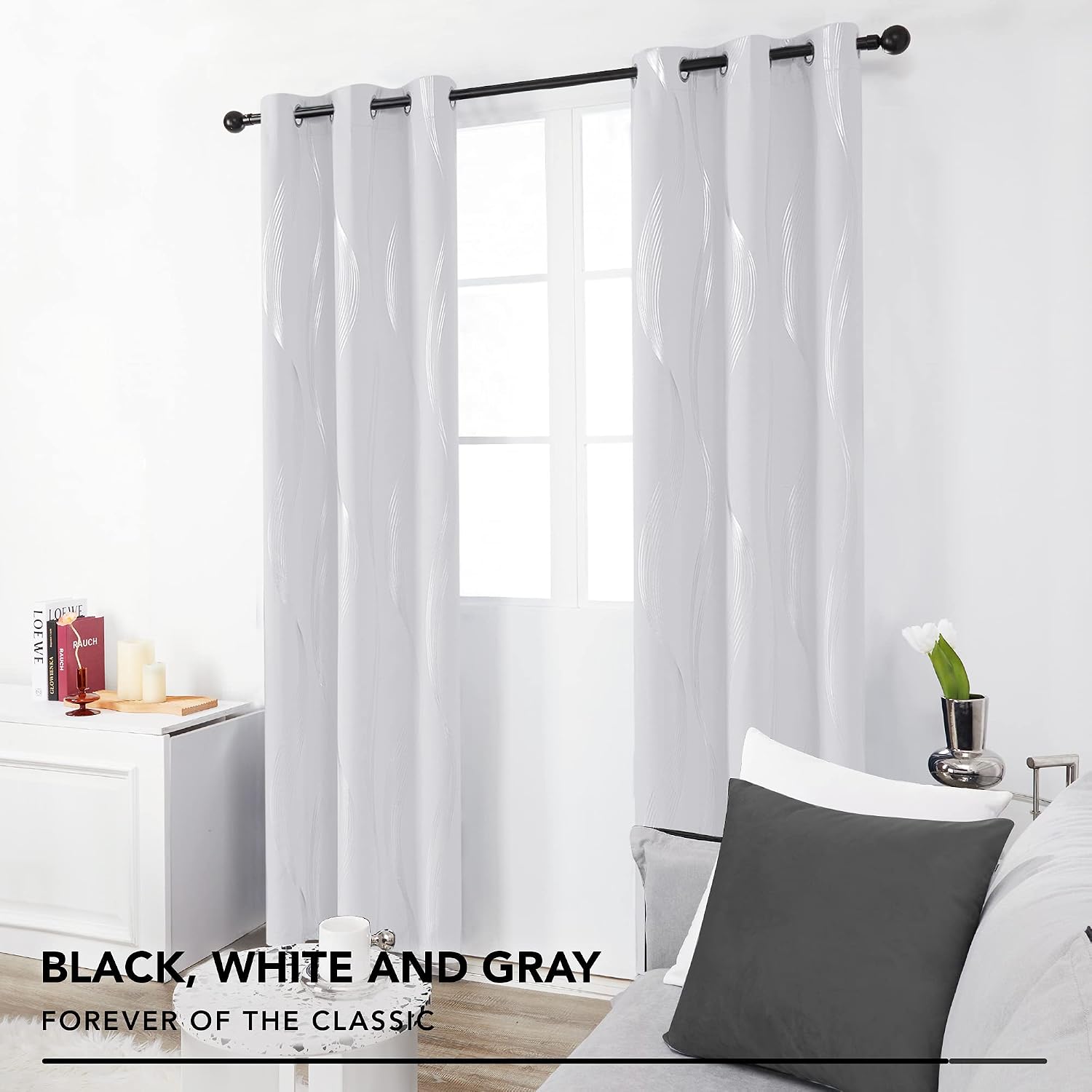 Thumbnail 2 de Deconovo CT3168D-5 Blackout Curtains, 2 Panels, Star White Silver Wave