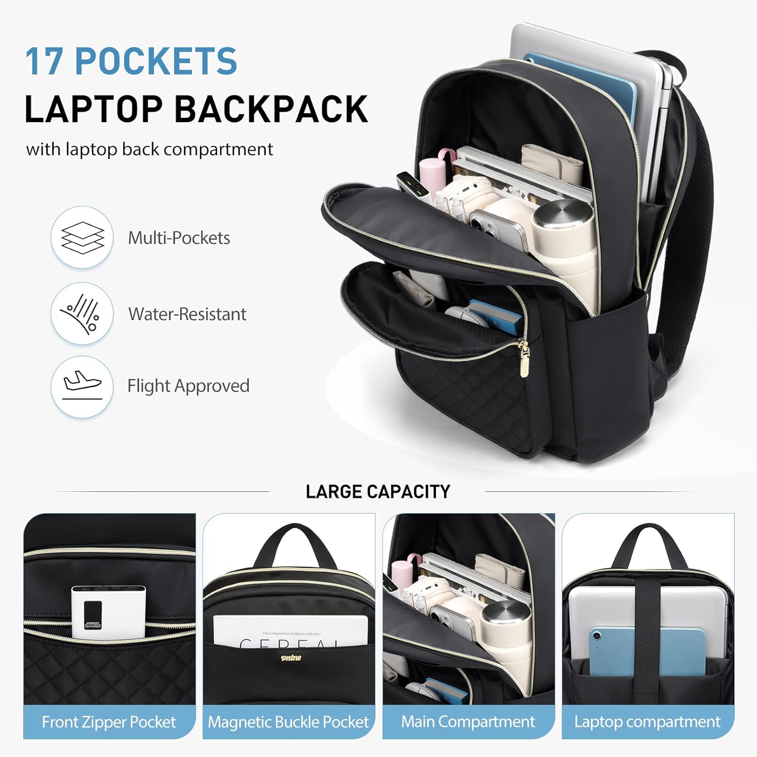 Detalle 2 de VNINE Lightweight Laptop Backpack for Women – 16 Inch, Waterproof, Multi-pocket Rucksack