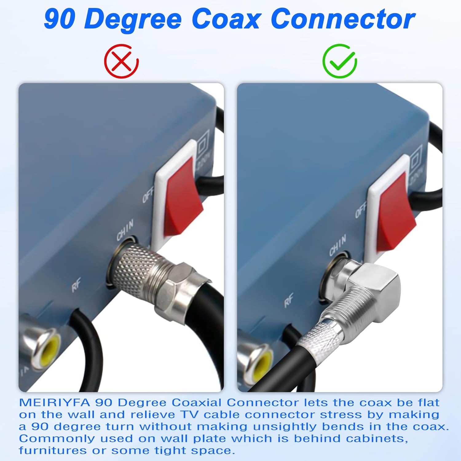 Thumbnail 4 de MEIRIYFA 90 Degree F-Type Coaxial Connector – Right Angle RG6 Adaptor (10 Pack)