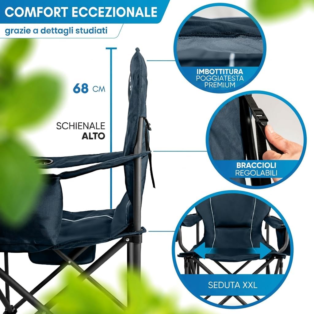 Thumbnail 2 de NORDMUT Sedia da campeggio pieghevole leggera con portabicchieri e borsa frigo – Blu navy