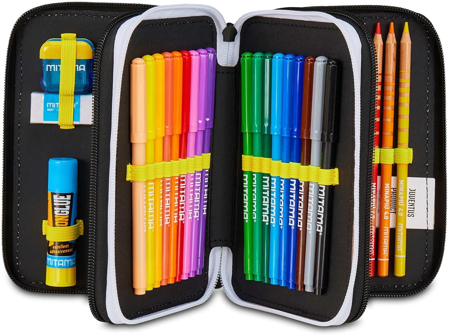Thumbnail 1 de Seven Juventus Trousse Scolaire 3 Zip Noir – Organiseur triple compartiment avec matériel intégré
