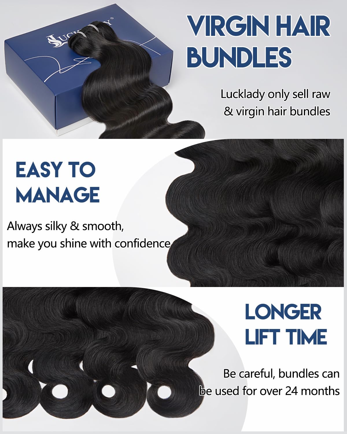 Thumbnail 1 de Lucklady 16A Raw Bundles Body Wave 3pcs