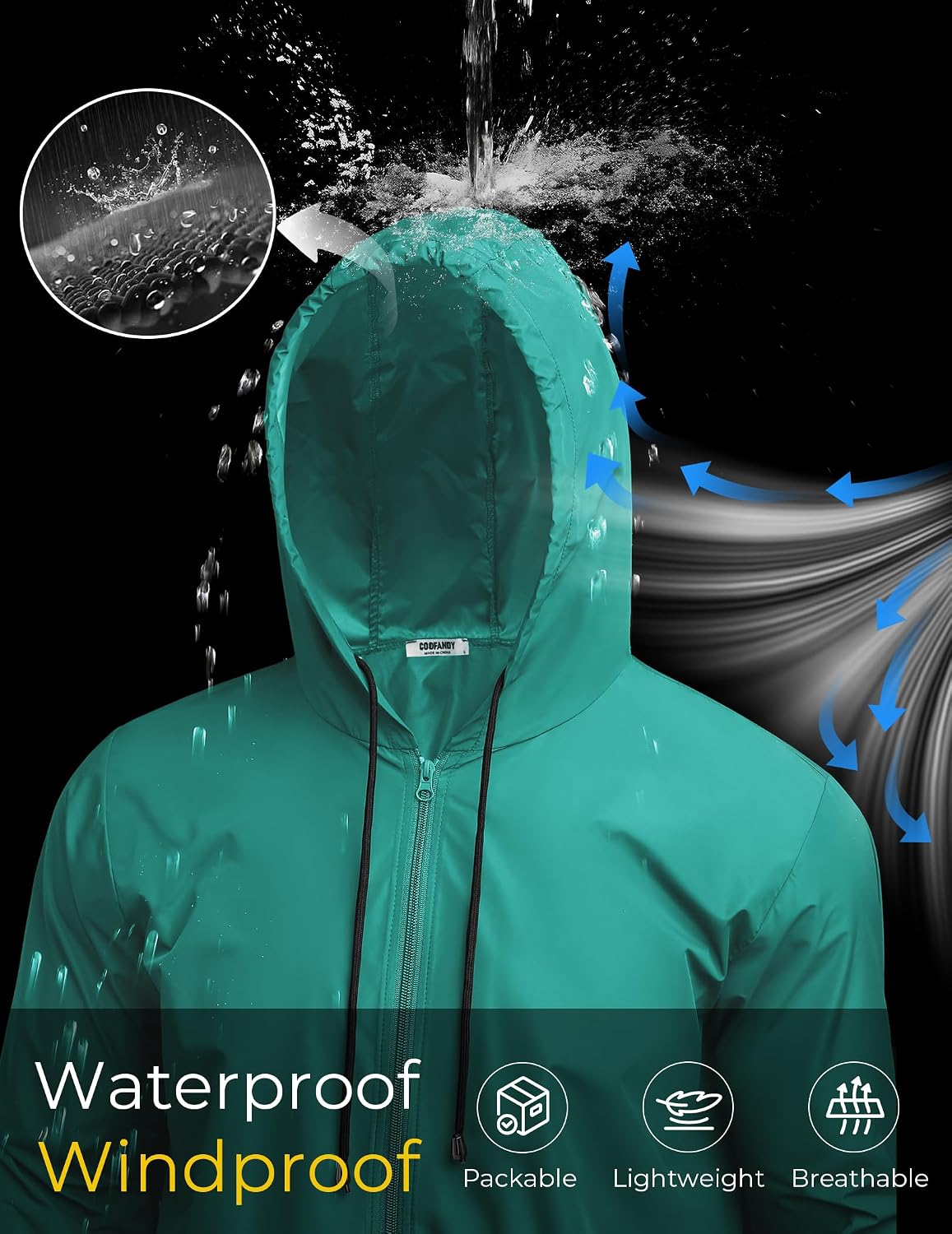 Thumbnail 4 de COOFANDY Mens Packable Rain Jacket waterproof jacket 🌧