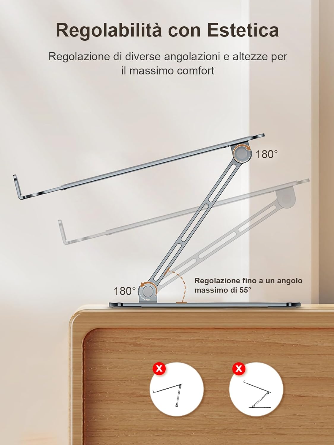 Detalle de CIRYCASE Supporto PC Portatile: Rialzo Ergonomico Pieghevole in Alluminio per 10–16