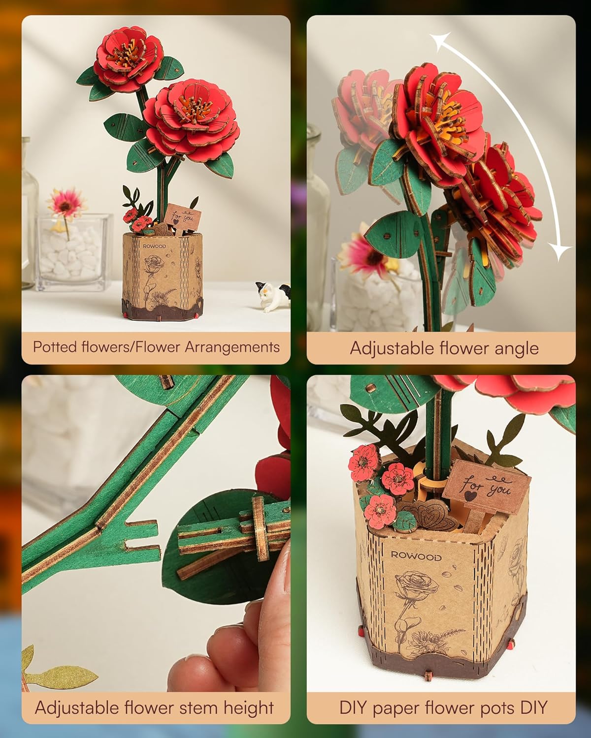 Thumbnail 2 de rowood 3D Puzzle Rote Kamelie – DIY-Blume aus Holz zum Zusammenbauen