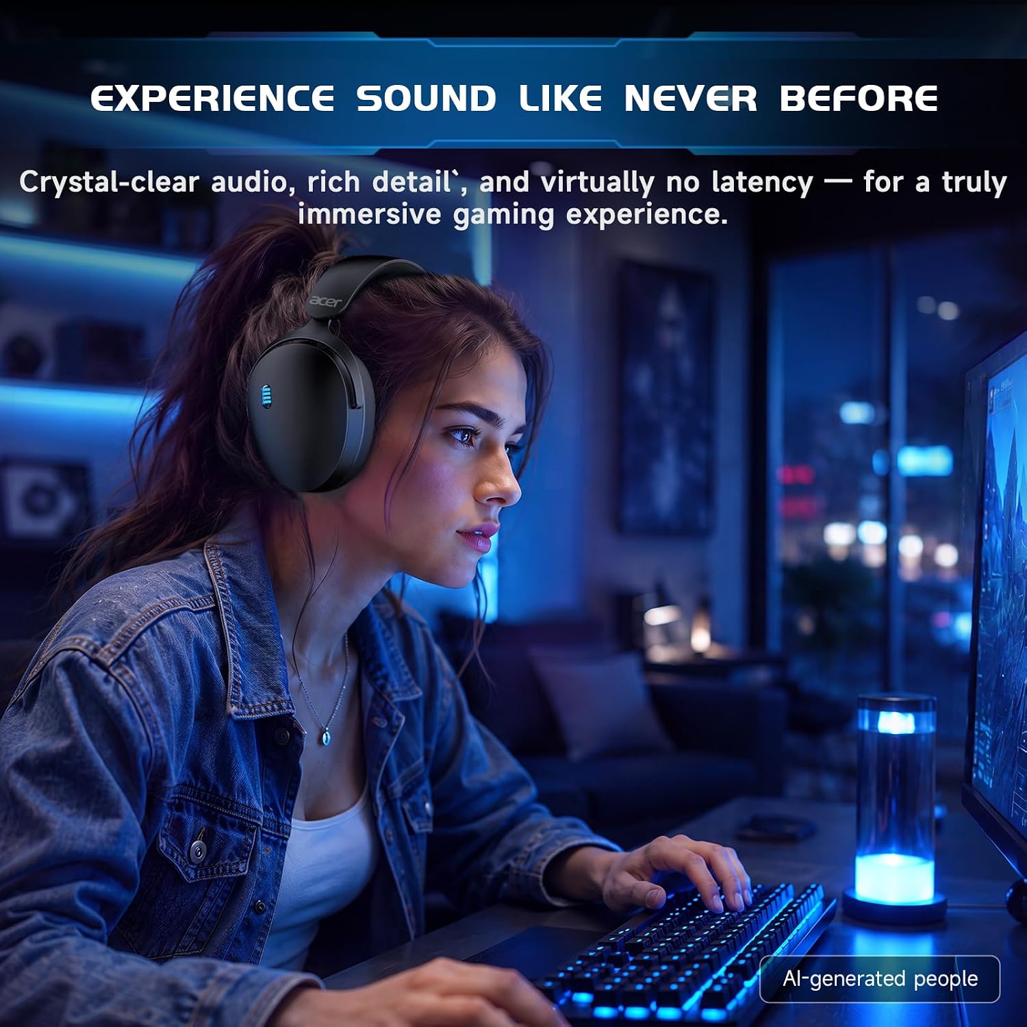 Detalle de Acer 2.4GHz Wireless Gaming Headset (3-in-1) for PS5/PS4/PC/Switch with Mic & Noise Reduction