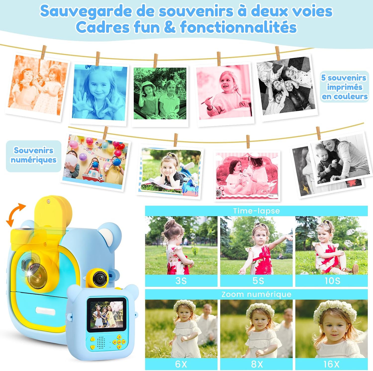 Thumbnail 3 de ARNSSIEN Appareil Photo Instantané Enfant M2 – Écran 2,4'' et Objectif Rotatif 180°