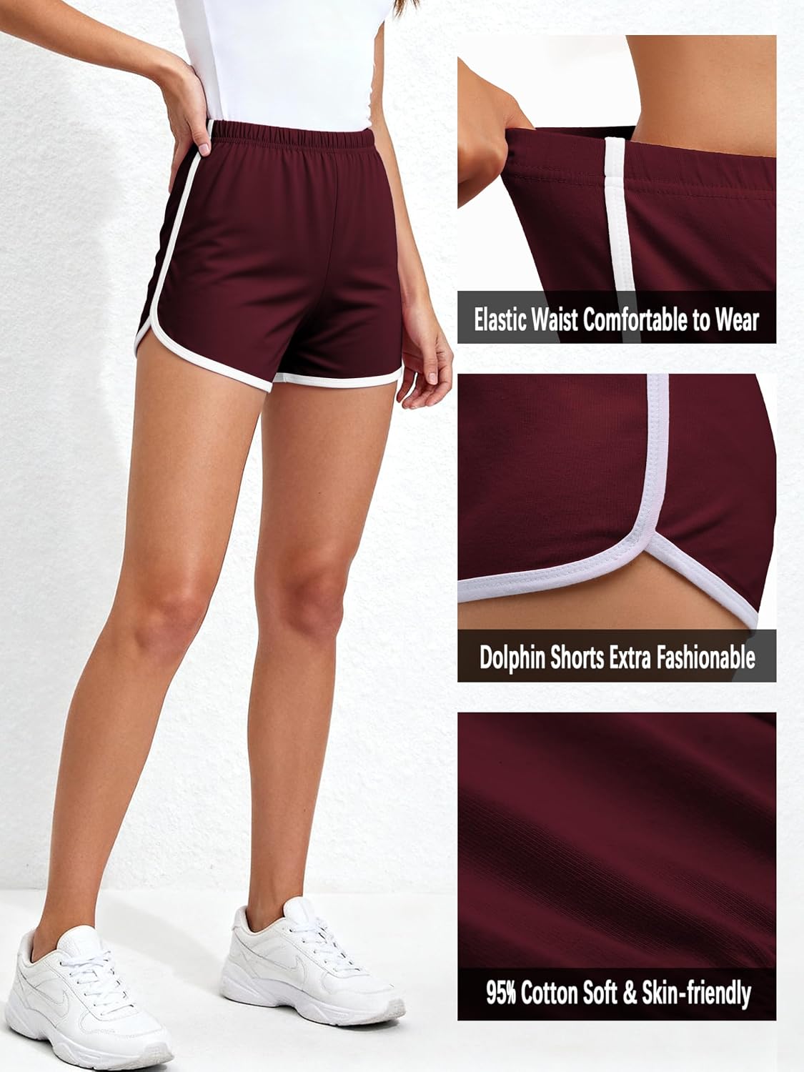 Detalle 2 de URATOT Women's Cotton Gym Shorts Pack of 2
