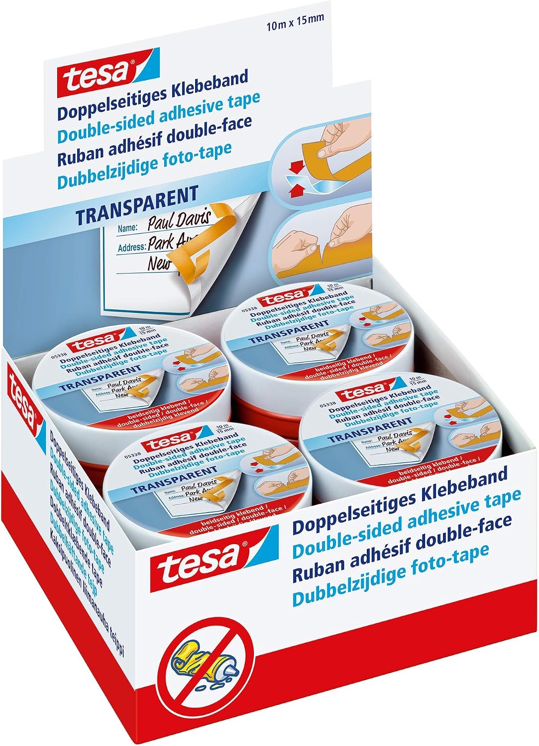 Detalle de tesa Doppelseitiges Klebeband extra dünn 10 m × 15 mm – in Metallbox, stark klebend