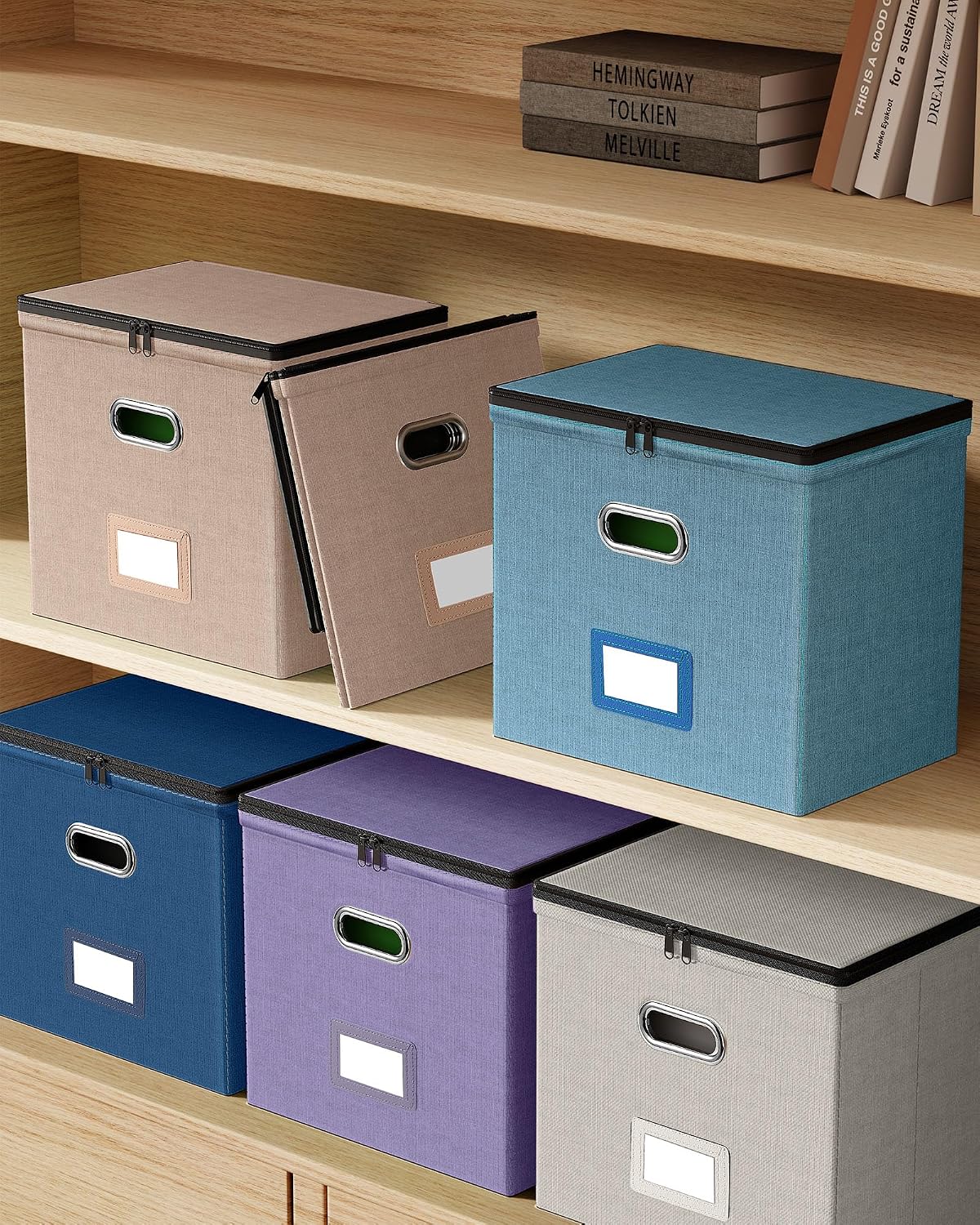 Detalle de Oterri File Organizer Boxes with Lids Hanging File Box, 3 Mesh Pockets