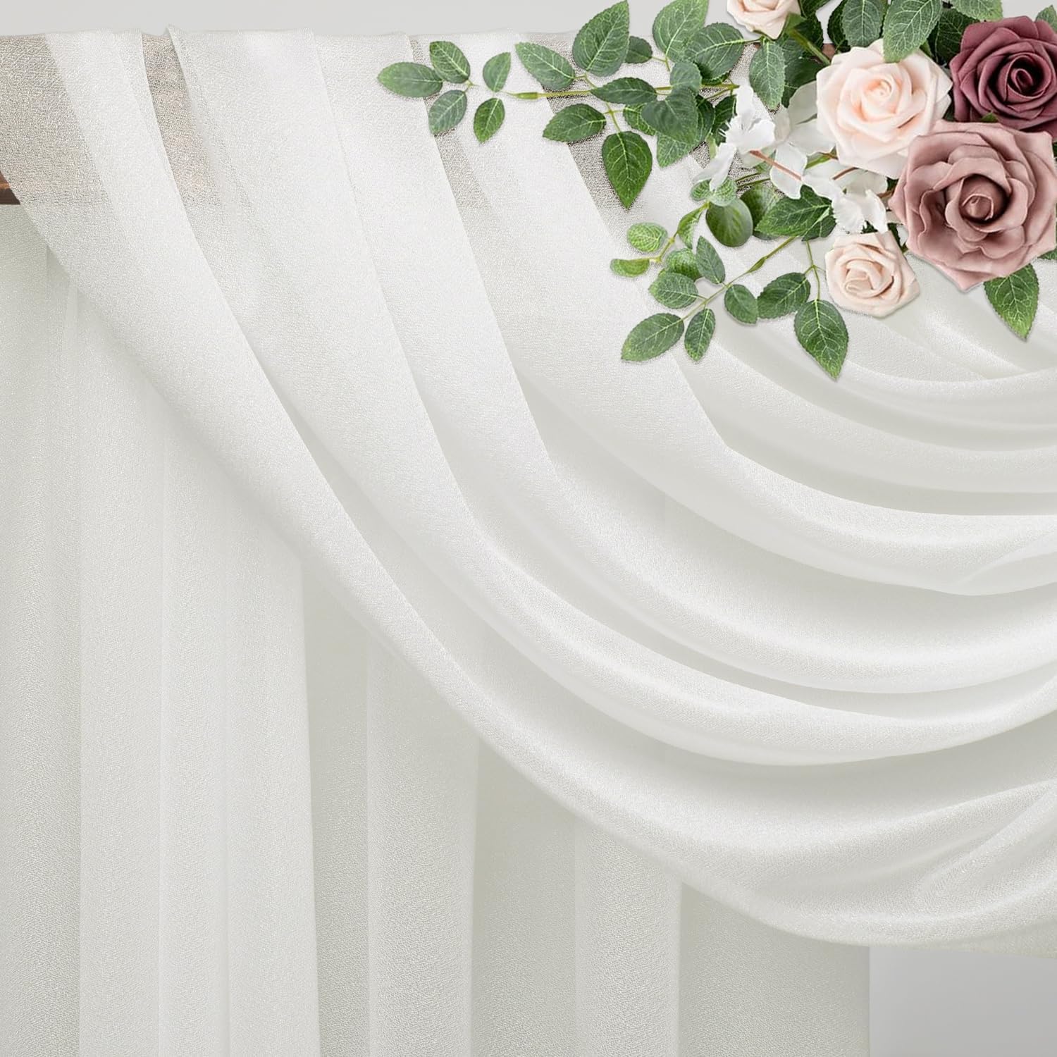 Thumbnail 3 de Xiomot Wedding Arch Draping Fabric - 4 Panels, Ivory Sheer Chiffon Backdrop (28.7" x 20ft)