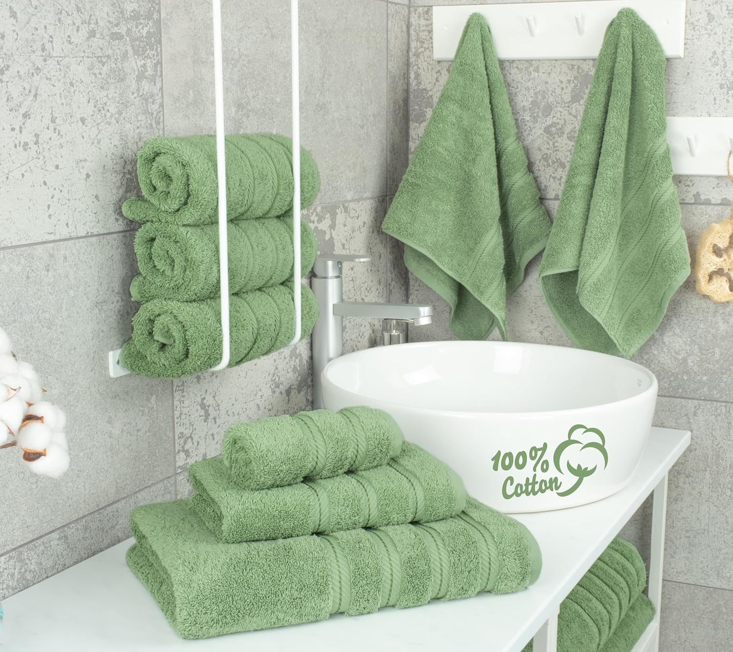 Thumbnail 1 de American Soft Linen Luxury 6-Piece Turkish Towel Set (Sage Green) — 600 GSM Cotton