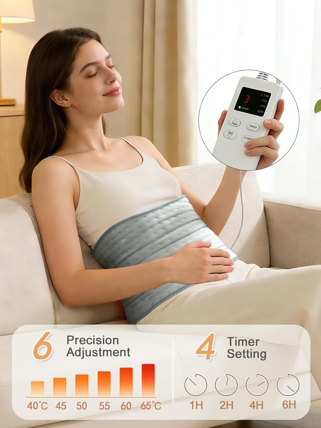 Detalle de misognare Upgraded Electric Heating Pad with Adjustable Waist Belt, 6 Temperatures & 4 Timers