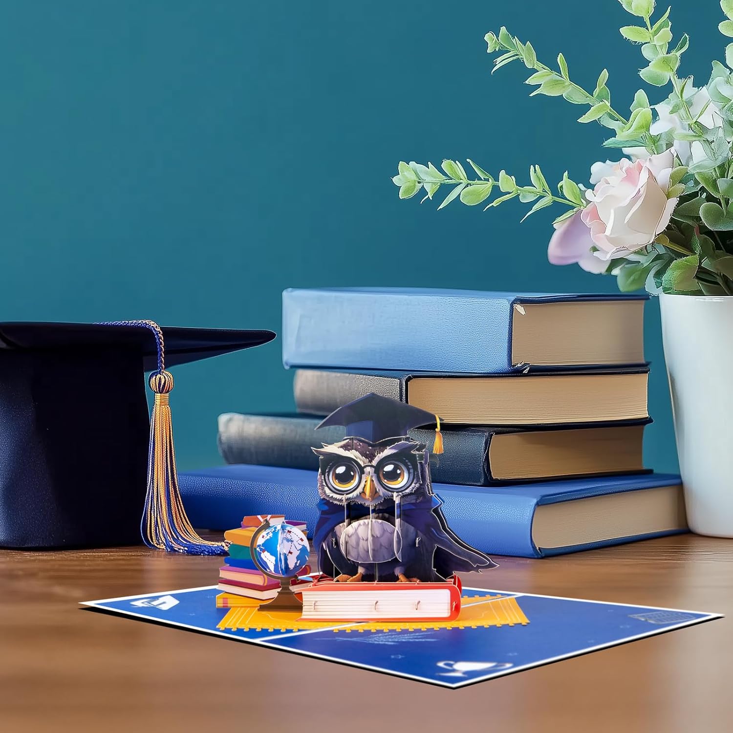 Thumbnail 2 de Magic Ants 3D Pop-Up Abschlusskarte mit Eule, Doktorhut & Diplom – Glückwunschkarte zum Schul- oder Uniabschluss