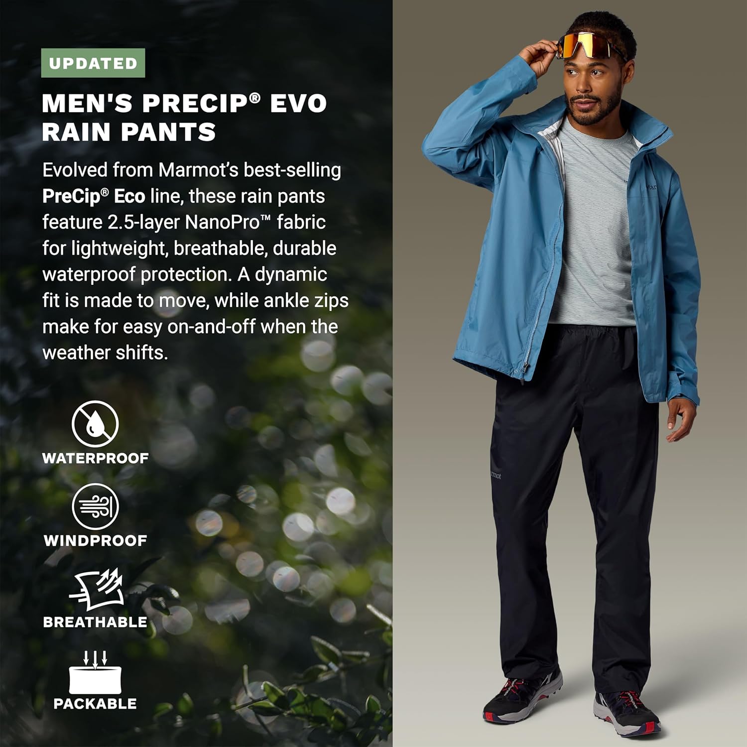 Detalle 2 de MARMOT Men's PreCip Evo Rain Pant – Black, Large Short