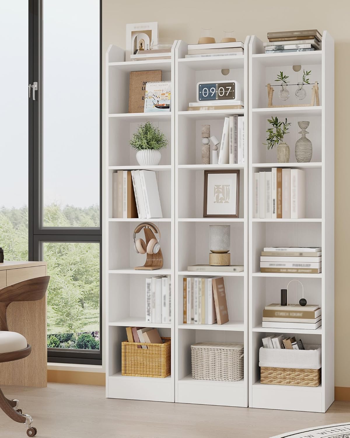 Detalle 2 de Hzuaneri Bibliothèque à 7 niveaux sur pieds – Étagère de rangement blanche BC07913X
