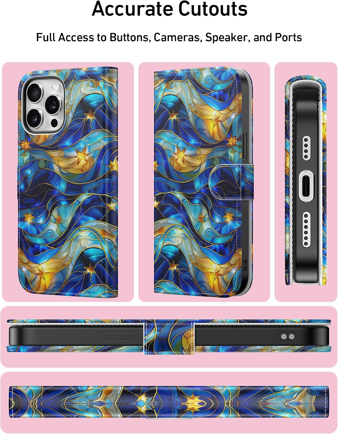 Detalle de DEENAKIN iPhone 15 Pro Max Case, Wallet Cover with 3 Card Slots and Kickstand