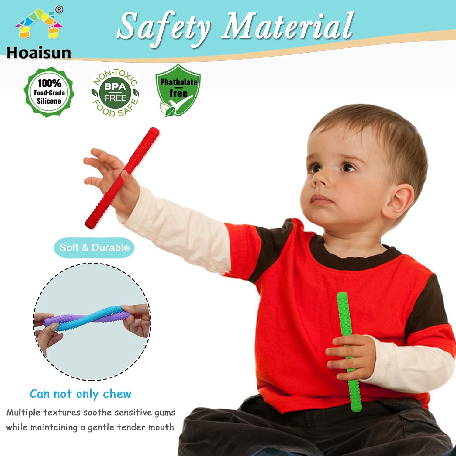 Detalle de 8 Pack Food-Grade Silicone Teething Straws (6–12 & 12–18 Months) – Hollow Teething Tubes for Babies