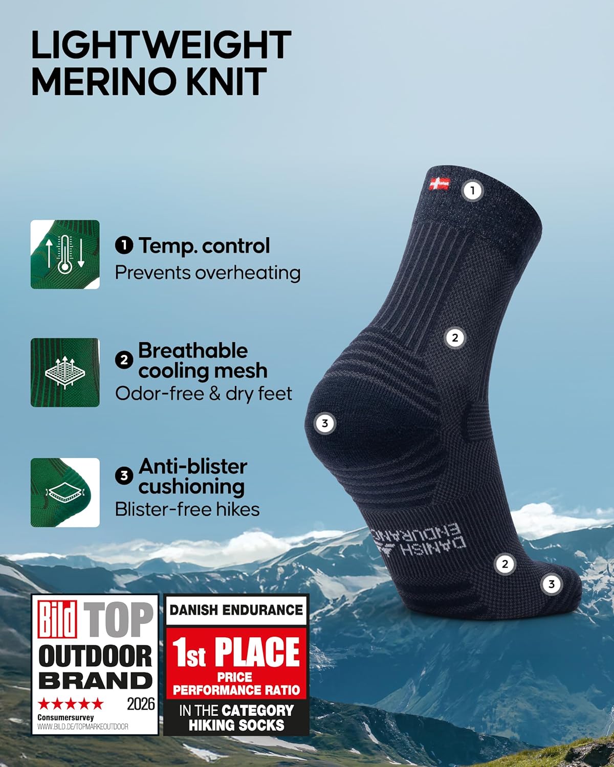 Thumbnail 1 de DANISH ENDURANCE Merino hiking socks 3-pack