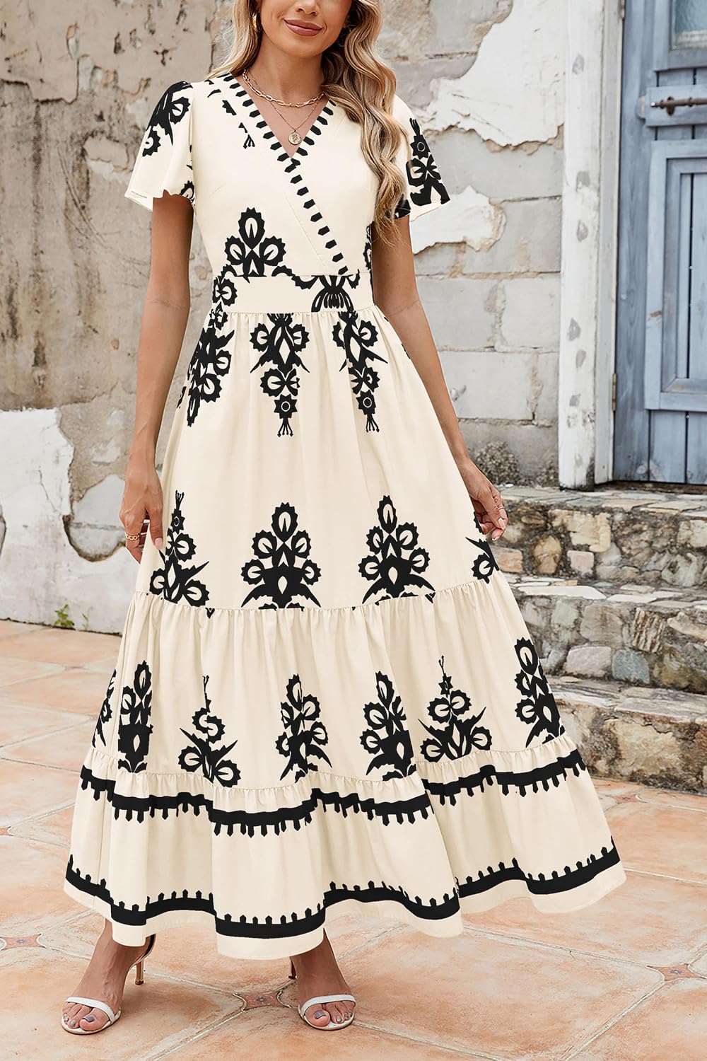 Detalle 2 de PRETTYGARDEN Women's 2026 Summer Casual V-Neck Boho Maxi Dress with Pockets