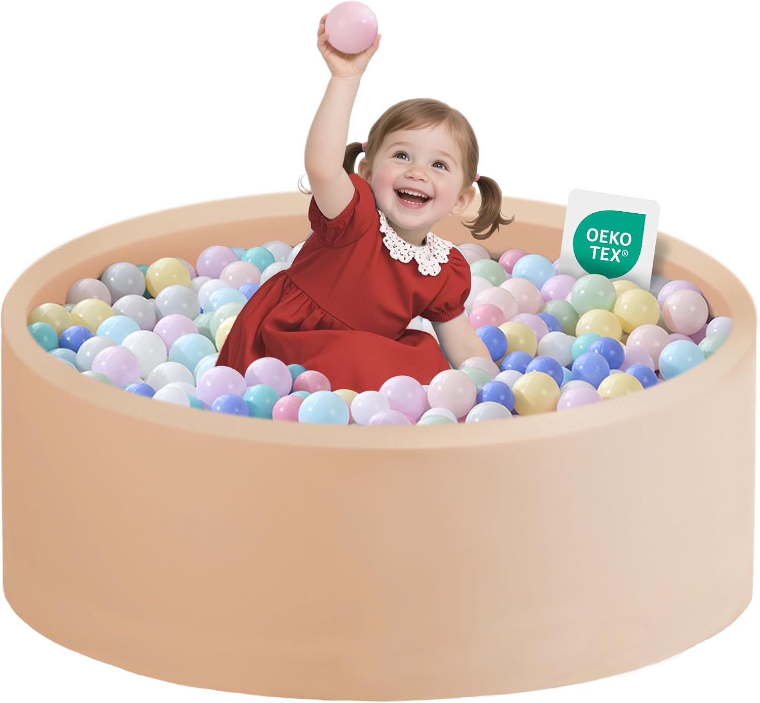 Zedachica Memory Foam Ball Pit for Toddlers (35.43 x 11.81 x 1.97 in) – Indoor/Outdoor Play Pen, Beige (No Balls)