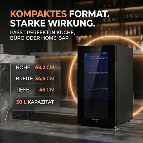 Detalle de Sommertal Getränkekühlschrank 50L mit Glastür, Touchscreen & abschließbar